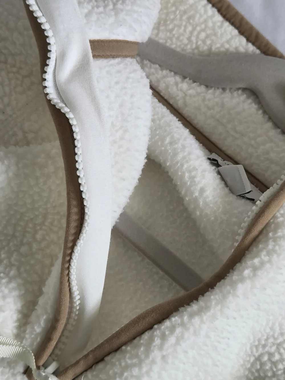 J. Crew Cream Sherpa Half-Zip Pullover with Tan Trim